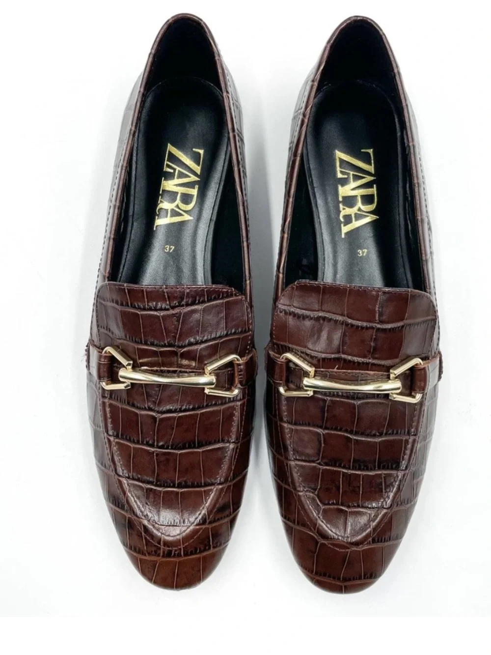 Zara Brown Croc-Embossed Leather Bit Loafers 37 6.5 - Picture 5 of 10